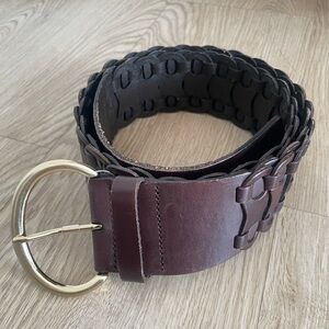 Ann Taylor Wide Leather Belt Boho Western Linked Chain Brown L